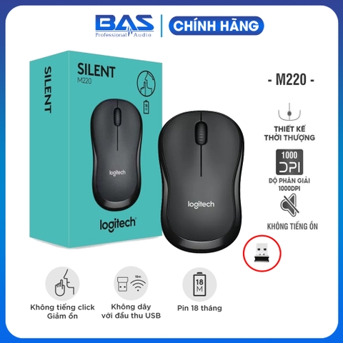 Chuột không dây Logitech M220 Silent dành cho PC, laptop - Hàng chính hãng