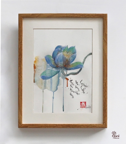 Tranh hoa sen xanh và chú Dược Sư