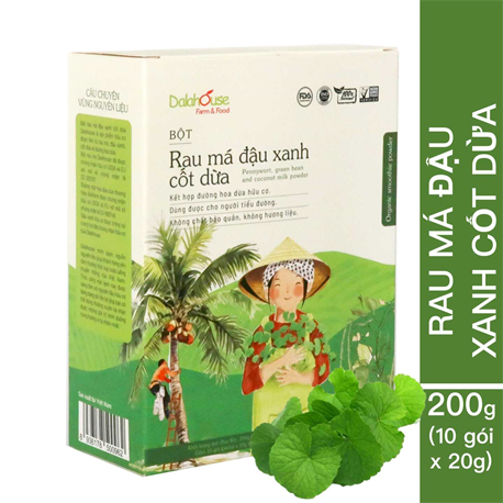 BỘT RAU MÁ ĐẬU XANH CỐT DỪA DALAHOUSE 200GR (HỘP 10 GÓI x 20GR)