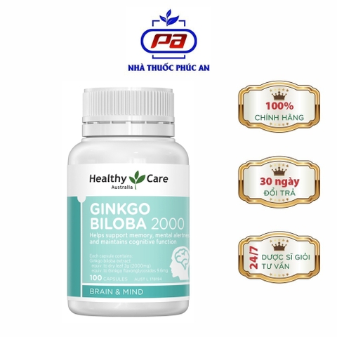 HEALTHY CARE GINKGO BILOBA 2000MG CHAI 100V HỖ TRỢ TUẦN HOÀN MÁU NÃO - AUSTRALIA