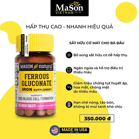 TPBVSK MASON NATURAL FERROUS GLUCONATE H/50V- SẢN PHẨM BỔ SUNG SẮT HỮU CƠ