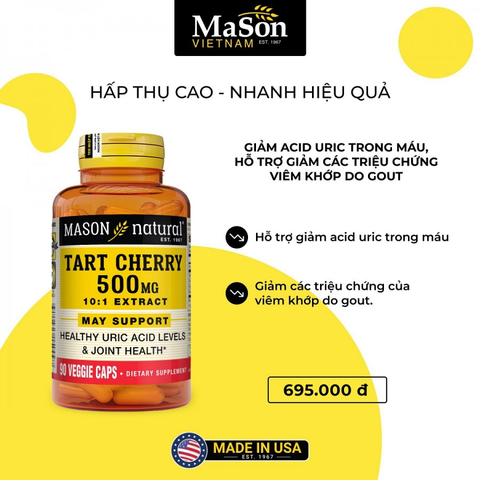 TPBVSK MASON NATURAL TART CHERRY 500MG H/90V - HỖ TRỢ GIẢM NỒNG ĐỘ ACID URIC TRONG MÁU