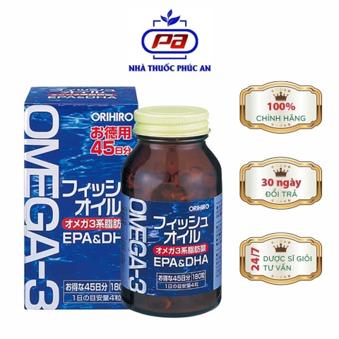 VIÊN UỐNG DẦU CÁ OMEGA-3 HỖ TRỢ TIM MẠCH ORIHIRO 180 VIÊN