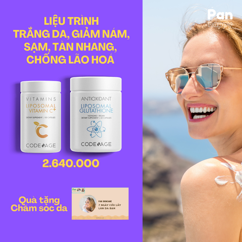 GIẢI PHÁP TRẮNG DA, GIẢM NÁM SẠM, TÀN NHANG, CHỐNG LÃO HÓA CODEAGE (1 GLUTATHIONE, 1 VITAMIN C)