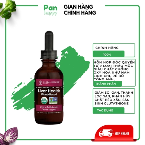 Giảm sỏi gan, thải độc gan, phân hủy chất béo, ngừa xơ gan, K gan Liver Health 60ml Global Healing - Mỹ