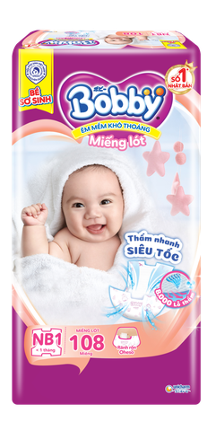 Miếng lót Bobby size Newborn 1 108 miếng (dưới 5kg)