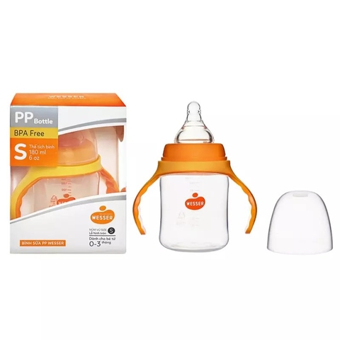 Bình sữa Wesser cổ rộng PP 180ml có tay cầm