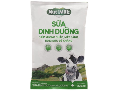 Sữa bịch tiệt trùng có đường Nuti 220ml