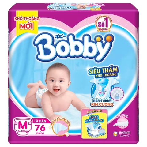Tã dán Bobby siêu thấm size M 76 (6-10kg)
