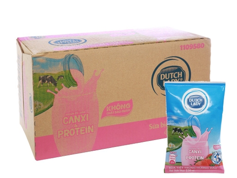 Sữa tiệt trùng hương dâu Dutch Lady bịch 220ml