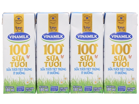 VNM 100% ít đường 180ml (Lốc 4 hộp)
