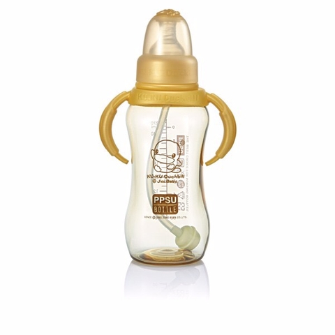 Bình sữa cổ hẹp Kuku PPSU có tay cầm 280ml