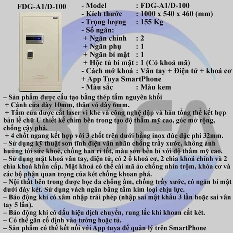 Két sắt nhập khẩu BOFA FDG-A/D100F vân tay thông minh công nghệ Đức