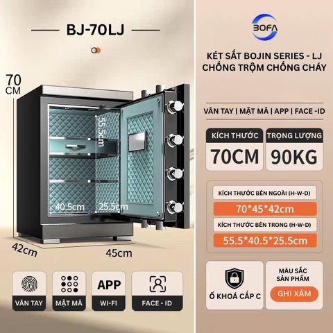 Két sắt BOJIN SERIES BJ-70LJ(Face ID+vân tay+điện tử+app điện thoại) công nghệ Đức