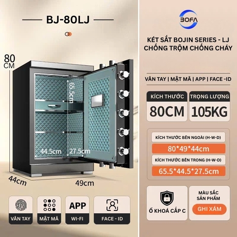 Két sắt BOJIN SERIES BJ-80LJ(Face ID+vân tay+điện tử+app điện thoại) công nghệ Đức