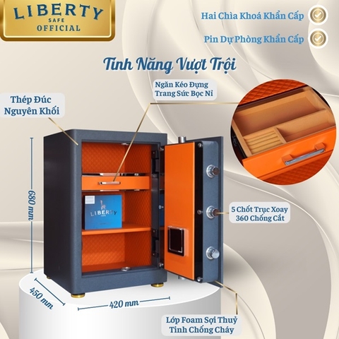 Két sắt Liberty LB68PRO vân tay+điện tử+app kết nối điện thoại