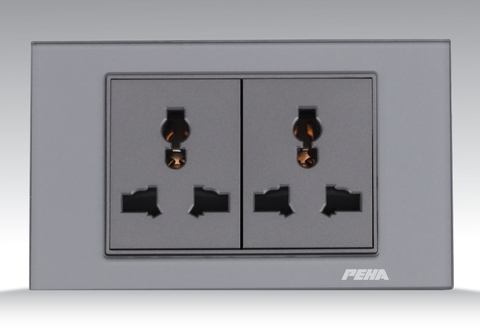BỘ Ổ CẮM ĐÔI 3 CHẤU C18 - GREY