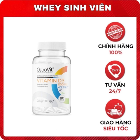 OstroVit Vitamin D3 2000IU + K2 MK-7 + VC + Zinc (60 viên)