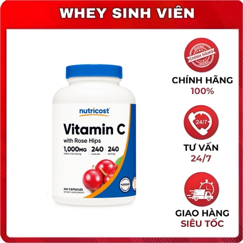 Nutricost Vitamin C with Rose Hips 1000mg - 240 viên