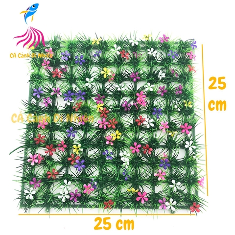Thảm cỏ nhựa Lá Kim Có Bông trang trí hồ cá size 25x25 cm