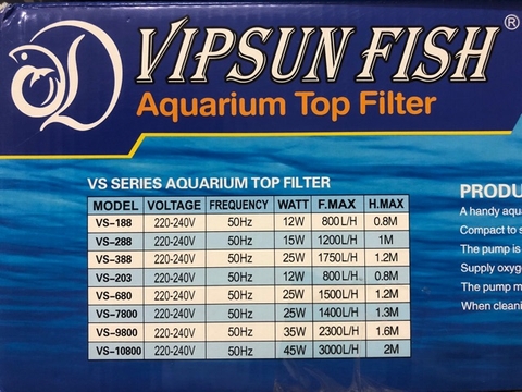 Bộ Máng và Máy Bơm Lọc Nước Hồ Cá Vipsun Fish VS-188 và Bông Lọc (Hàng Công Ty)