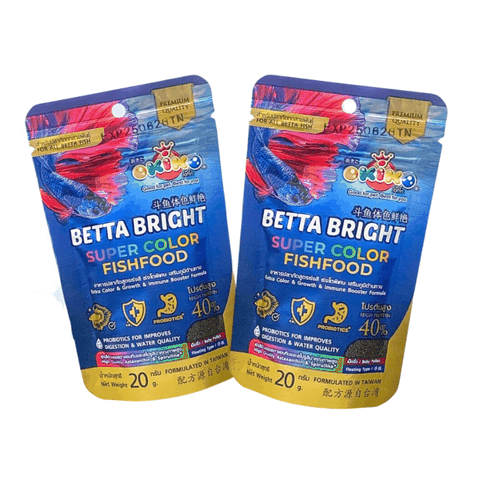 Thức ăn Betta Bright Super Color OKIKO 20g, Chuyên lên màu cho cá Betta & các loại cá cảnh(Hàng Cty)