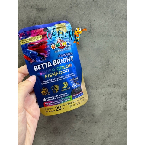 Thức ăn Betta Bright Super Color OKIKO 20g, Chuyên lên màu cho cá Betta & các loại cá cảnh(Hàng Cty)