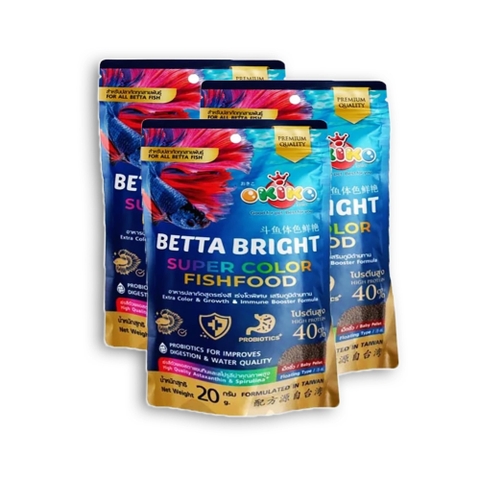 Thức ăn Betta Bright Super Color OKIKO 20g, Chuyên lên màu cho cá Betta & các loại cá cảnh(Hàng Cty)