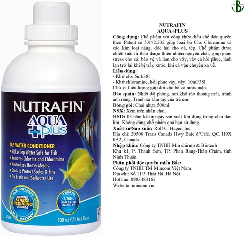 NUTRAFIN AQUA PLUS 500ml - Khử CLO - Chống Sốc - Giảm Stress cho cá cảnh