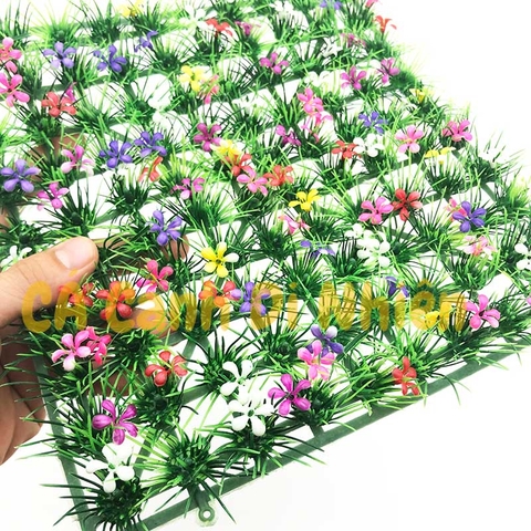 Thảm cỏ nhựa Lá Kim Có Bông trang trí hồ cá size 25x25 cm