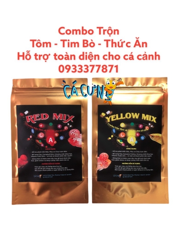 Combo Trộn Tôm - Tim Bò - Thức ăn cho cá cảnh - RED MIX và YELLOW MIX