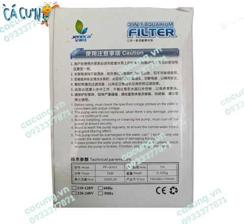 Máy bơm lọc bể cá Jeneca PF 9101 đa chức năng: bơm lọc, thổi oxy, tạo luồng nước hồ cá (chính hãng)