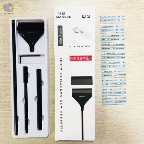 Cây Cạo Rêu Inox QANVEE Q3 - Kèm 10 Lưỡi Cạo Chuyên Dụng (Max 66cm) chuyên cho hồ cá cảnh