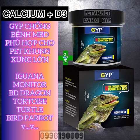 Bột GYP G-14 bổ sung Canxi & D3 cho Bò sát, Lưỡng cư, Rùa cạn, Rắn, Thằn lằn, Ếch, Vẹt (Hàng Cty)