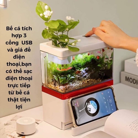 Bể Cá có đèn lọc Mini FISH TANK Để Bàn Làm Việc Đa Chức Năng Hồ Thủy Sinh M9 bằng MICA