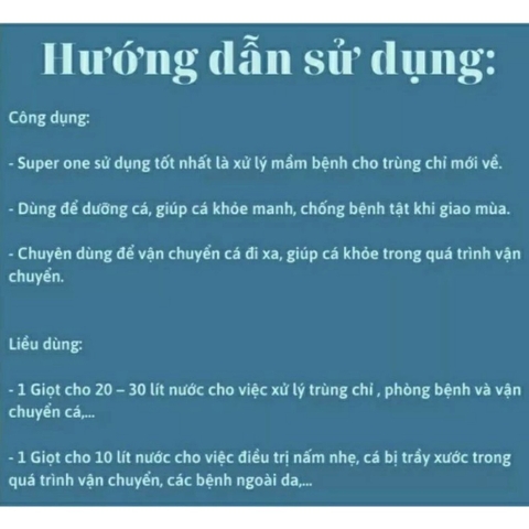 SUPER ONE Thái (100ml) - Dung Dịch Phòng Nấm, dưỡng cá, xữ lý trùng cho cá betta, guppy (Hàng Cty)
