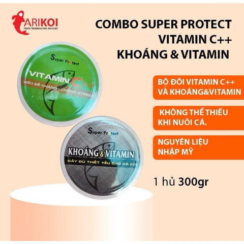 Combo Khoáng & Vitamin Super Protect & Vitamin C++ chuyên dụng cho cá koi (Hàng Công Ty)