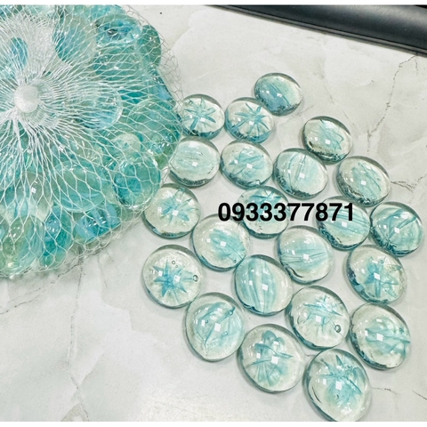 Sỏi thuỷ tinh XANH BIỂN KHÍA TRONG trang trí bể cá 320g (~70v) trang trí chậu cây - HÀNG CÔNG TY