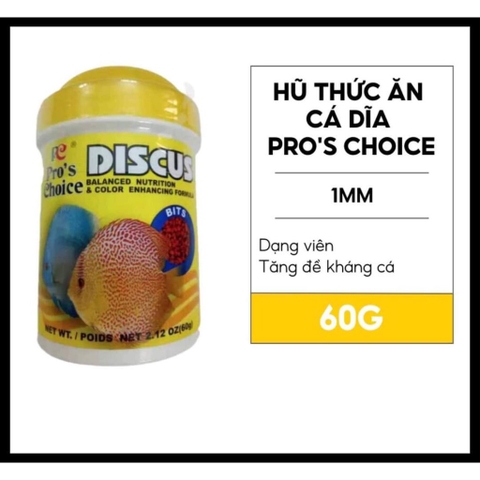 Cám Cá Dĩa - Thức Ăn Hạt Cho Cá Dĩa Pro's Choice Discus Bits 60g (Hàng Công Ty)