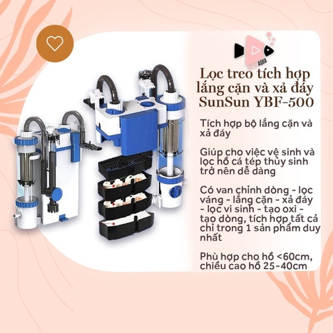 Lọc treo Sunsun YBF-500 thế hệ mới - Lọc có tách phân, lọc váng, lắng cặn xả đáy (Hàng Công Ty)