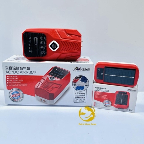 Máy Sủi Oxy Tích Điện 2 vòi Baoyu BY-A3 A5 A6 Dùng Sạc Năng Lượng Mặt Trời - Sủi Oxy Cho Bể Cá (Hàng Cty)