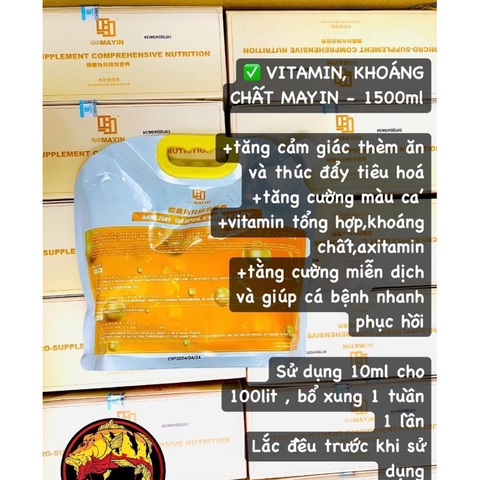 Khoáng Chất và Vitamin C cao cấp Mayin cho cá rồng, cá koi giúp tăng đề kháng Túi 1500ml (Hàng Cty)