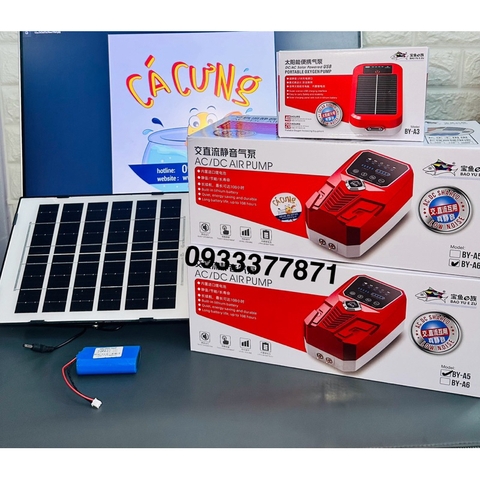 Máy Sủi Oxy Tích Điện 2 vòi Baoyu BY-A3 A5 A6 Dùng Sạc Năng Lượng Mặt Trời - Sủi Oxy Cho Bể Cá (Hàng Cty)