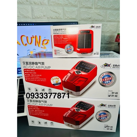 Máy Sủi Oxy Tích Điện 2 vòi Baoyu BY-A3 A5 A6 Dùng Sạc Năng Lượng Mặt Trời - Sủi Oxy Cho Bể Cá (Hàng Cty)