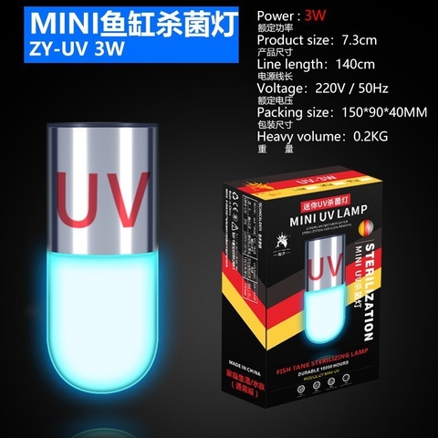 Đèn UV Mini diệt khuẩn và diệt tảo cao cấp - Đèn UV mini cho hồ cá cảnh thủy sinh (Hàng Công Ty)