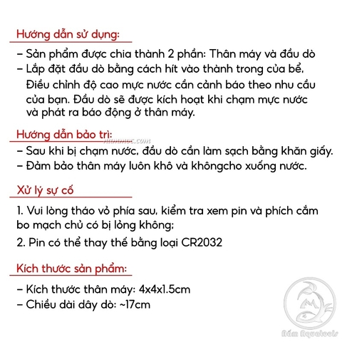 Thiết Bị Cảm Biến Cảnh Báo Mực Nước Bể Cá | Hạn Chế Nước Tràn Khi Thay Nước Bể Cá Cảnh (Hàng Cty)