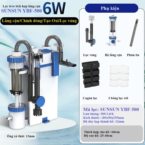 Lọc treo Sunsun YBF-500 thế hệ mới - Lọc có tách phân, lọc váng, lắng cặn xả đáy (Hàng Công Ty)