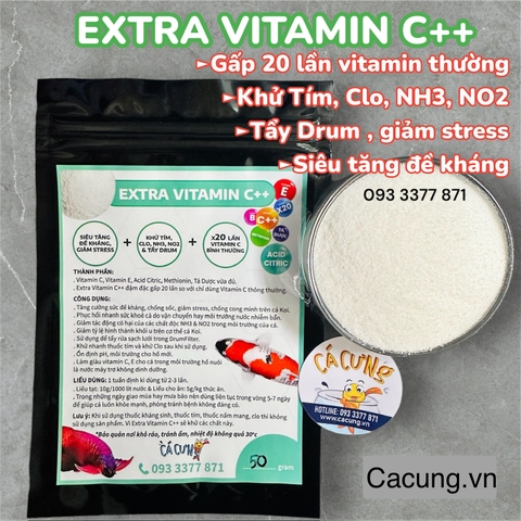 Extra Vitamin C++ Siêu tăng đề kháng cho cá khỏe, giảm stress, khử tím, tẩy drum hồ koi (Hàng Cty)