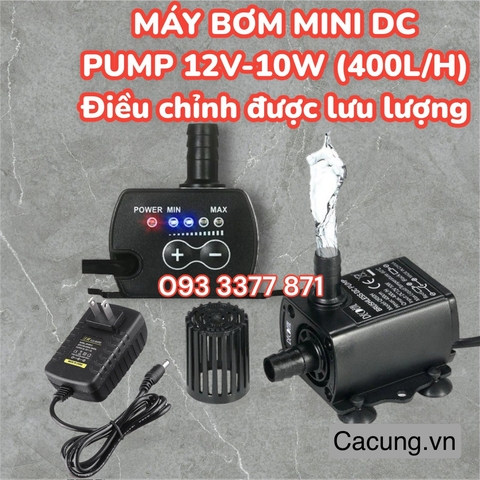 BƠM MINI 12V-10W (400L/H) ĐIỀU CHỈNH ĐƯỢC LƯU LƯỢNG - BƠM CHÌM KHÔNG CHỔI THAN (Hàng Công Ty)