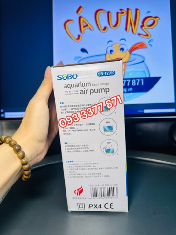 Máy sủi oxy 2 vòi siêu êm Sobo SB-12000 | Máy sục oxi 2 vòi cho bể cá cảnh (Hàng Công Ty)